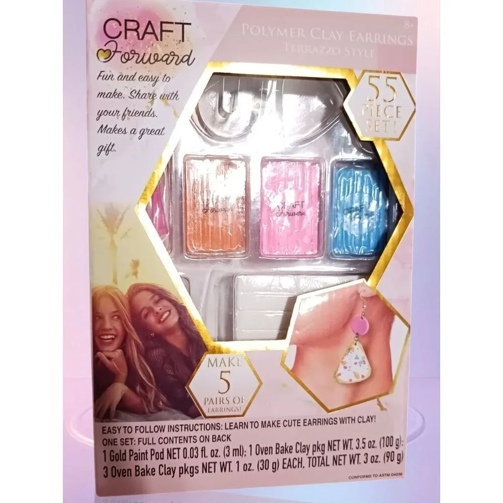 Craft Forward Polymer Clay Earrings Kit  Terrazzo Style  55-Pcs Set 8+
